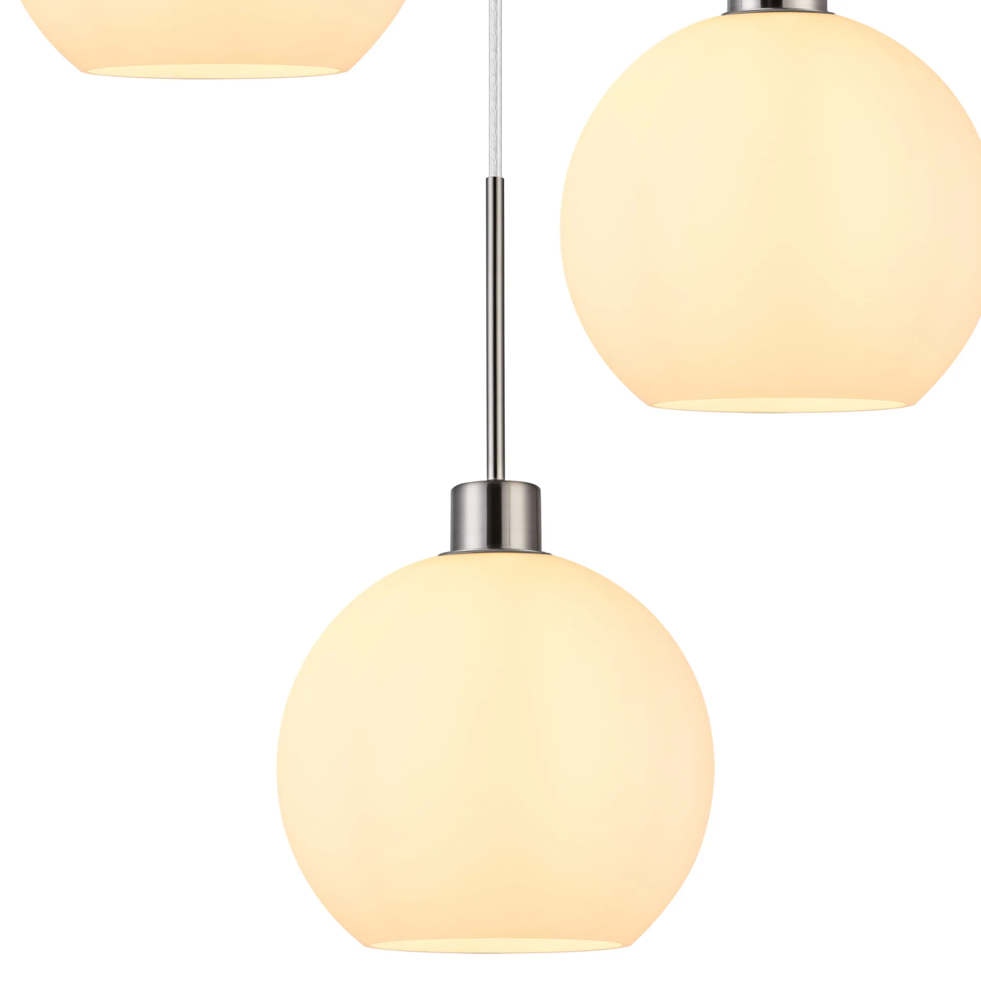 Lori 40cm Round Pendant, 3 Light Adjustable E27, Satin Nickel/Opal Open Mouth Round Globe Shades DK1366  Deco Lori Satin Nickel